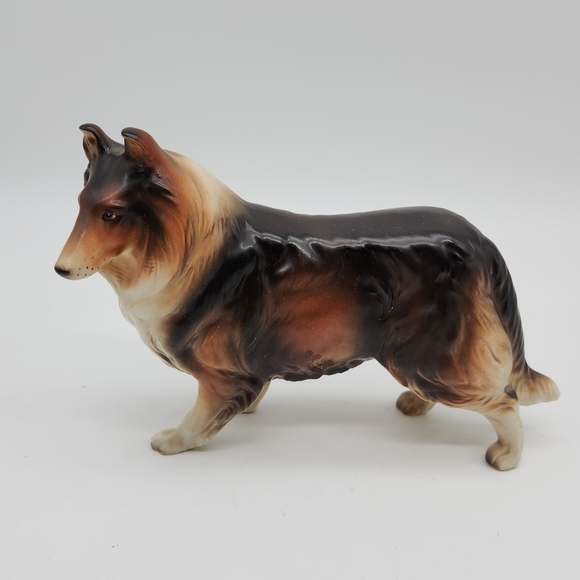 Vtg Collie Lassie Bone China Dog Statue Figurine - Enesco Japan 5.5" Tall - Picture 1 of 9